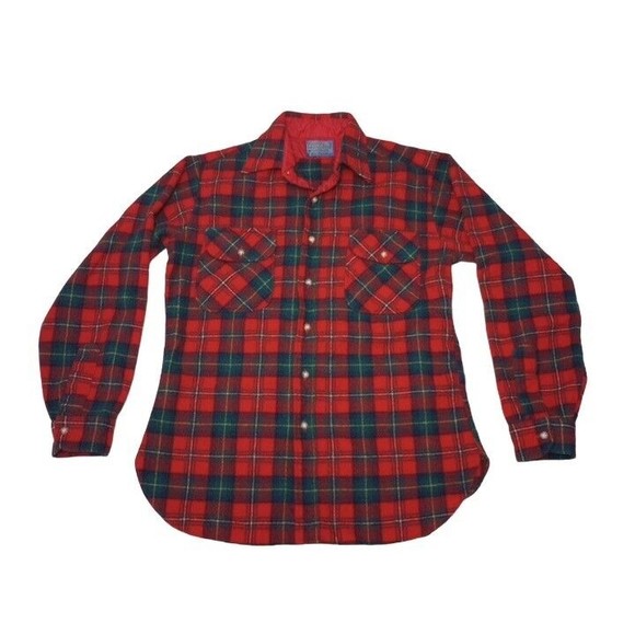Pendleton Men's Medium Shirt Red Plaid Button Up 100% Virgin Wool Long Sleeve‎
